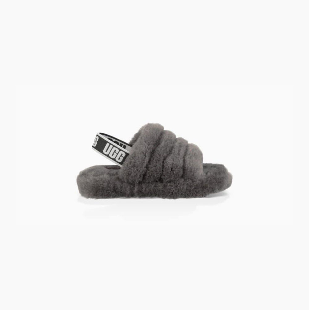 UGG Fluff Yeah Deep Grey Slides for Kids (MQRI02946)